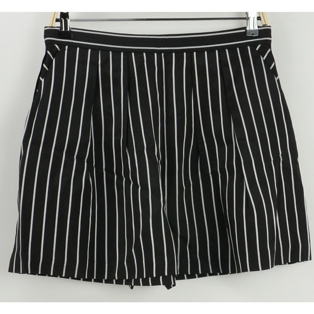 New Pinko Women's US Size 8 / Large Black White Satin‎ High Waisted Chino Shorts